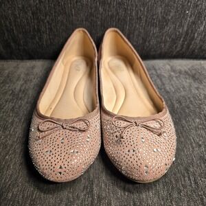 Y Not? Dusty Rose Rhinestone‎ Embellished Ballet Flats Pink Bow Shoes Size 7.5